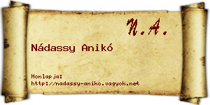 Nádassy Anikó névjegykártya